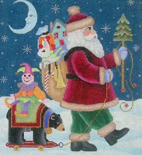 Santa w/Black Bear Pull Toy