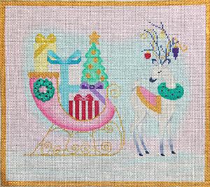 Retro Pink Sleigh and Reindeer