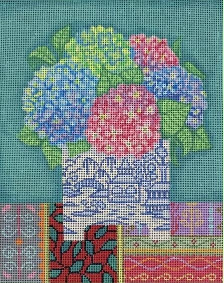 Hydrangeas in Blue/White Planter (18 mesh)