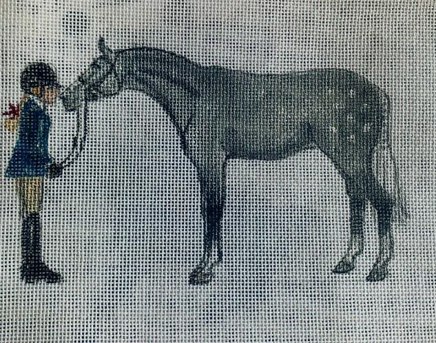 Little Girl Kissing Grey Pony