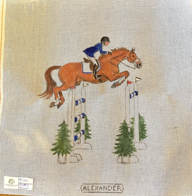 Jumper Pillow - Chestnut Horse over Oxer