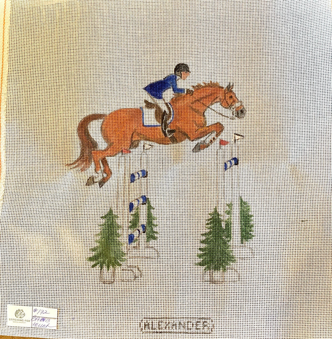 Jumper Pillow - Chestnut Horse over Oxer