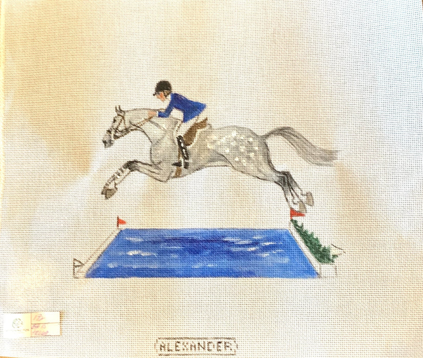 Jumper Pillow - Grey horse over Water Jump