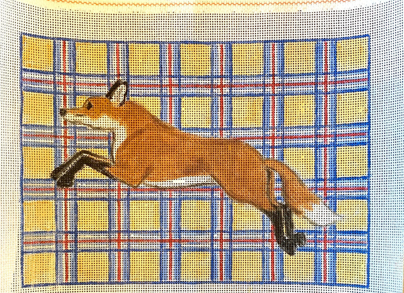 Running Fox w Plaid Background