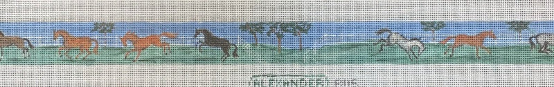 bonnie alexander needle point belt canvas Galloping horses in pasture belt - 14 horses