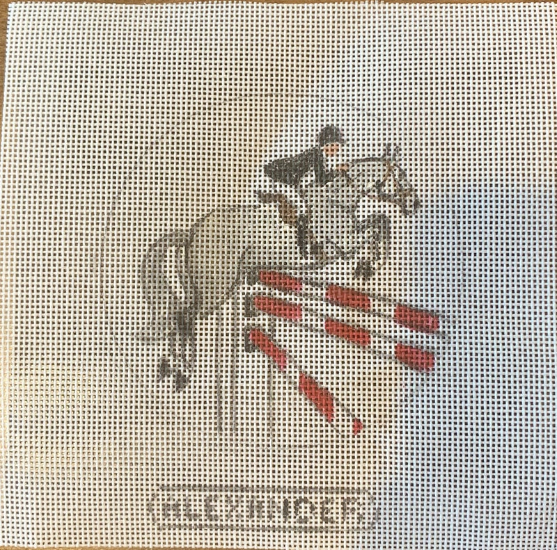 Grey Jumper Over Oxer