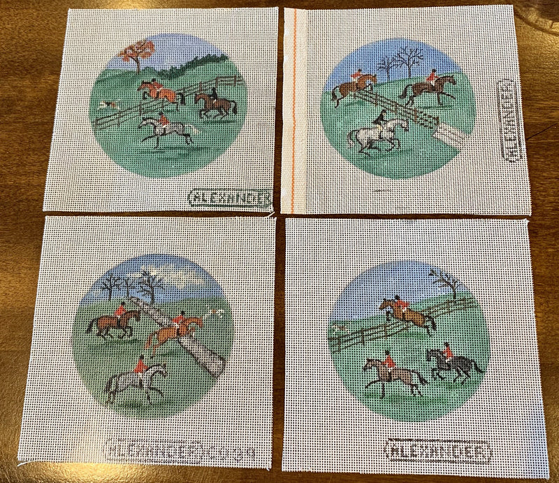 Set of 4 Ornaments - Fox Hunt Scene