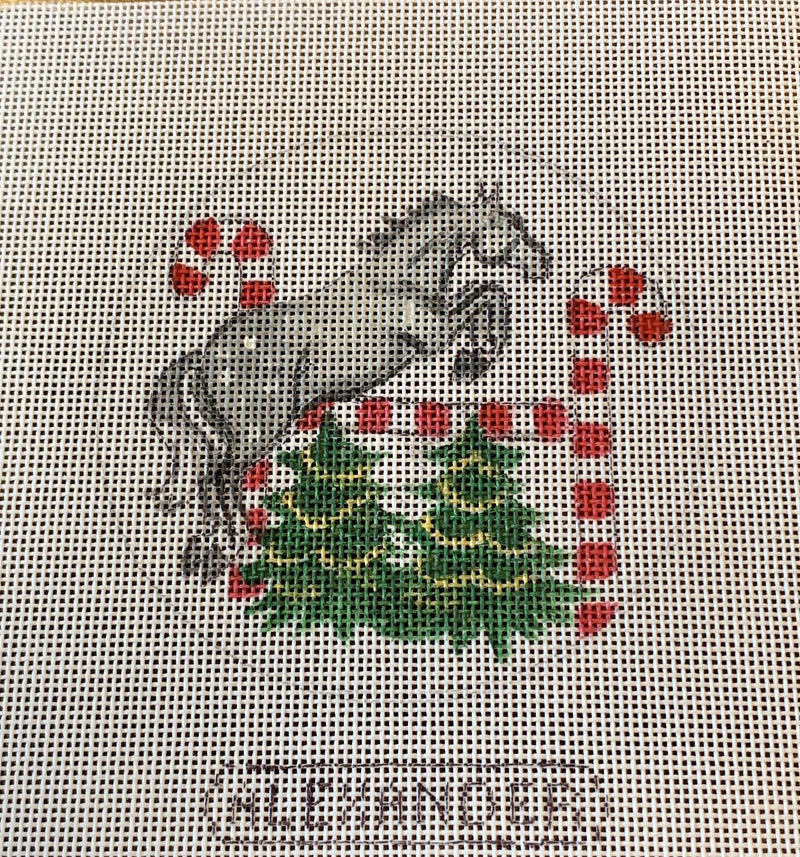 Grey Pony over Candy Cane Fence