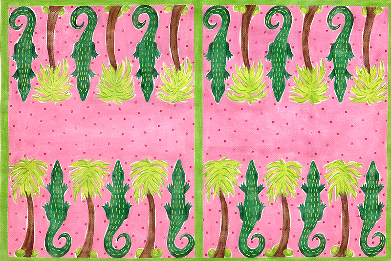 Backgammon Board Canvas – Lilly-inspired Gators & Palms – bright pinks & greens