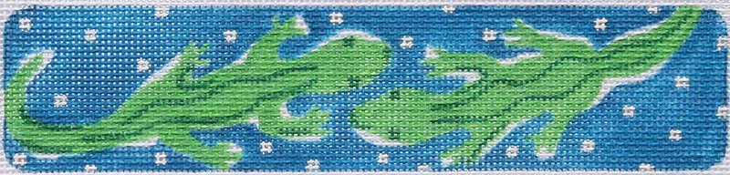 Belt – Lilly-inspired Alligators & Polka Dots – navy blue & greens w/ white