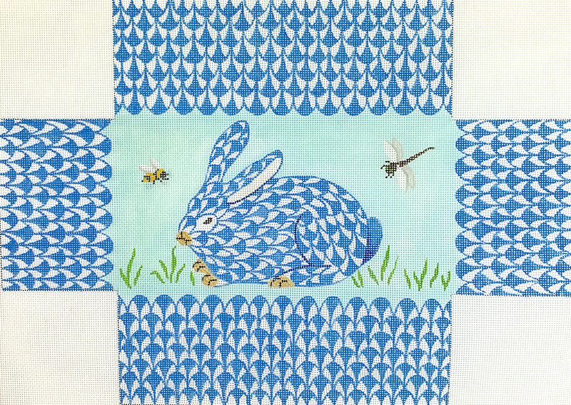 Brick – Fishnet Blue Bunny in the Grass with Bee & Dragonfly