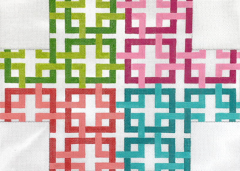Brick – Interlocking Squares – coral, lime, aqua & pink