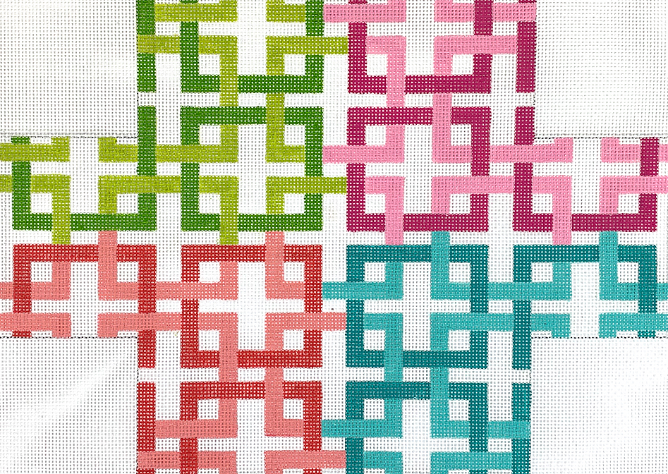 Brick – Interlocking Squares – coral, lime, aqua & pink
