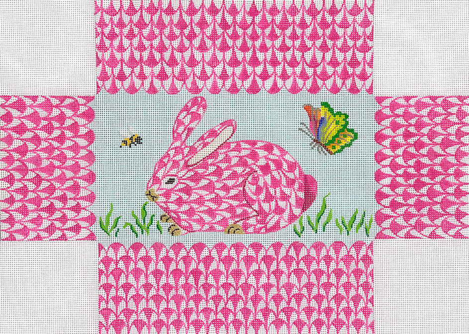 Brick – Fishnet Pink Bunny in the Grass with Bee & Butterfly