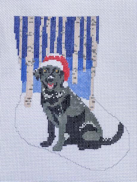 Woodland Frolic (Black Lab in Santa Hat) - Ornament Sized Stocking