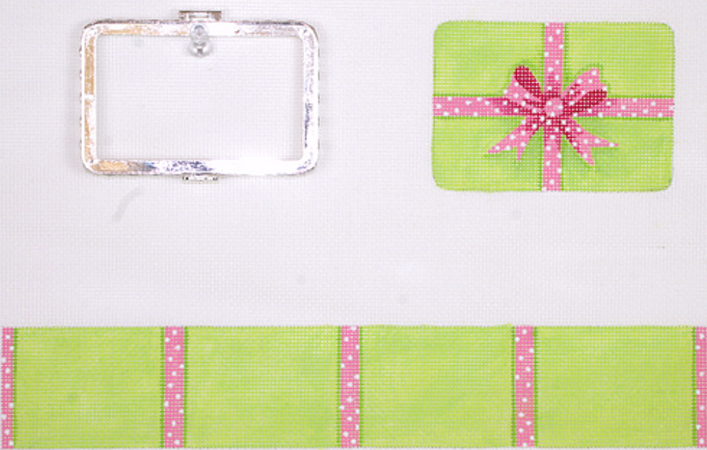 Limoges Box – Med. Rectangle Gift Box – Lime w/ Pink Dotted Ribbon (silver clasp)