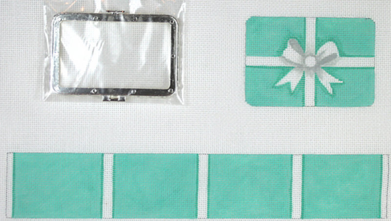 Limoges Box – Med. Rectangle Tiffany Wrapped Box – Tiffany blue and white (silver clasp)