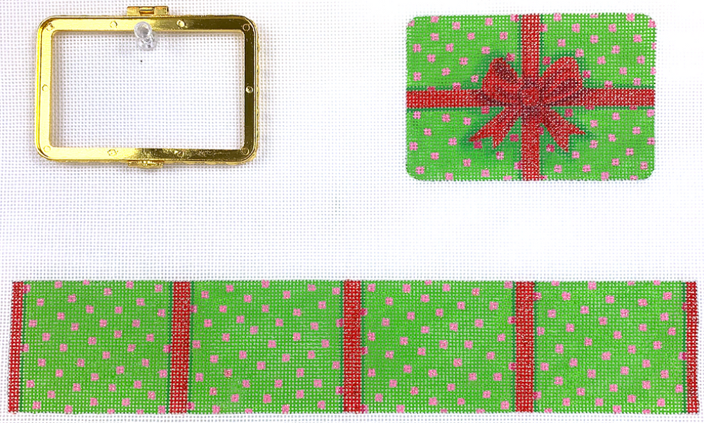 Limoges Box – Med. Rectangle Gift Box – Christmas red, green & hot pink (gold clasp)
