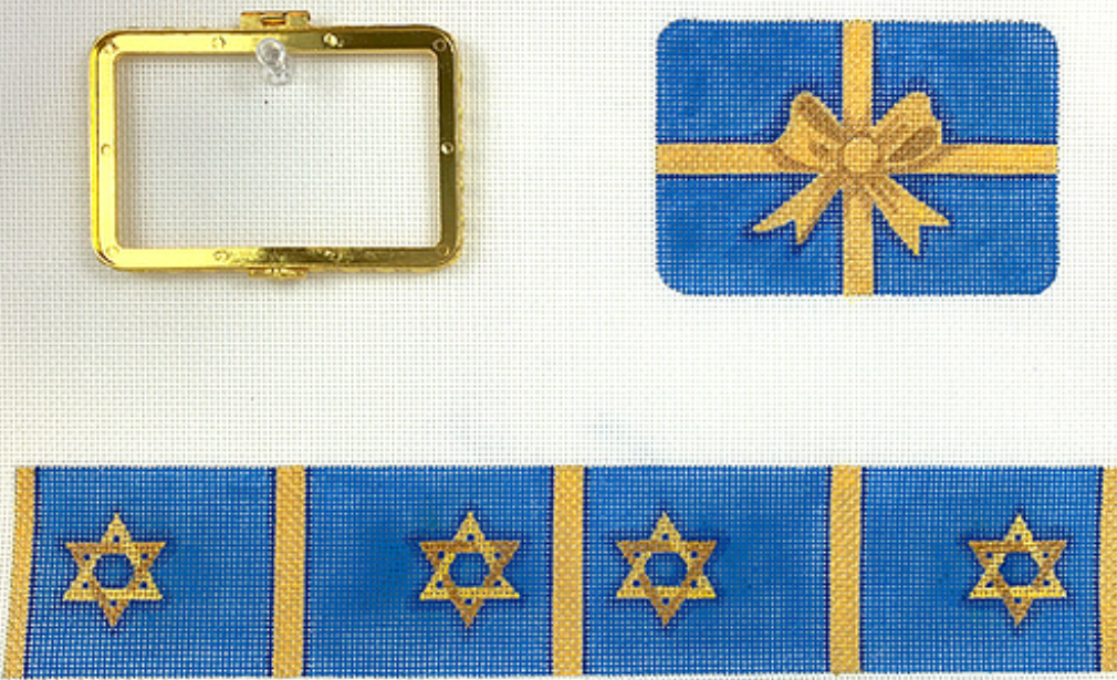 Limoges Box – Med. Rectangle Gift Box – Hanukkah blues & golds (gold clasp)
