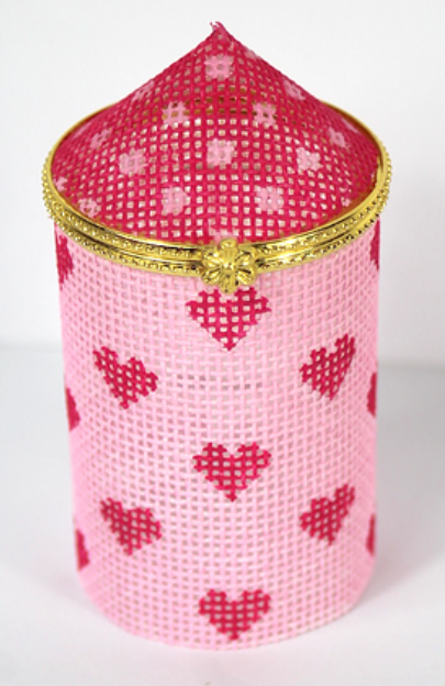 Limoges Box – Petite Round Hearts & Small Dots – bubblegum pink & raspberry (gold clasp)