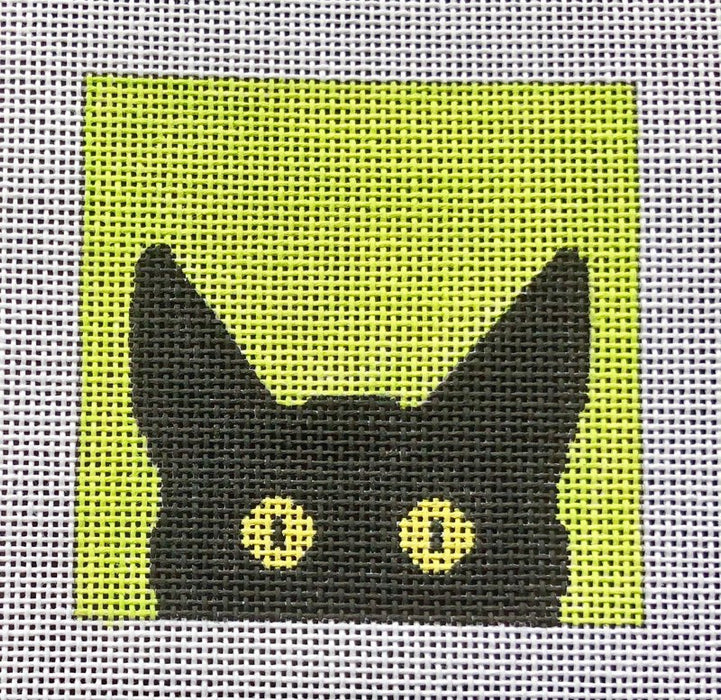 Peeky Kitty - 3" Square, lime background