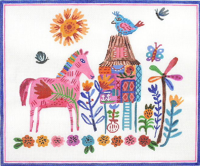 Carolyn Gavin – House on Stilts with Pink Horse – multi color