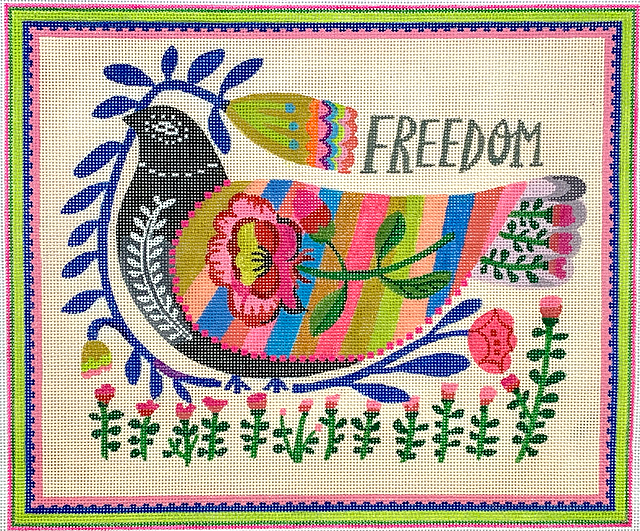 Carolyn Gavin – Freedom Dove with Flowers – multi color (on 18 mesh)