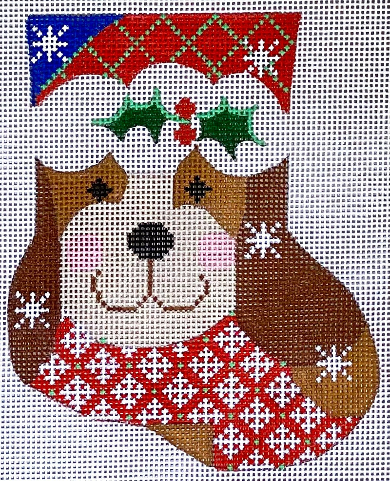 Tan Dog with Holly Mini Stocking
