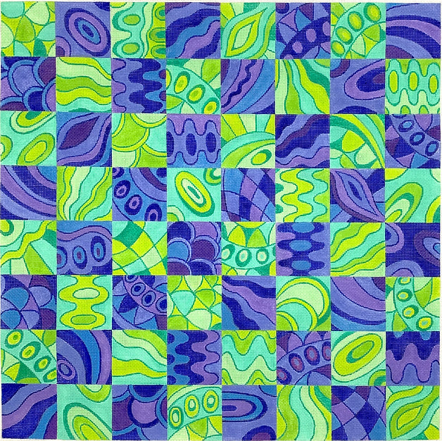 Chess/Checkers Board – Pucci-inspired patterns – turquoise, greens, blues & periwinkles