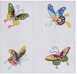 Set of 4 Coasters – Chinese Butterflies – bright multi-color