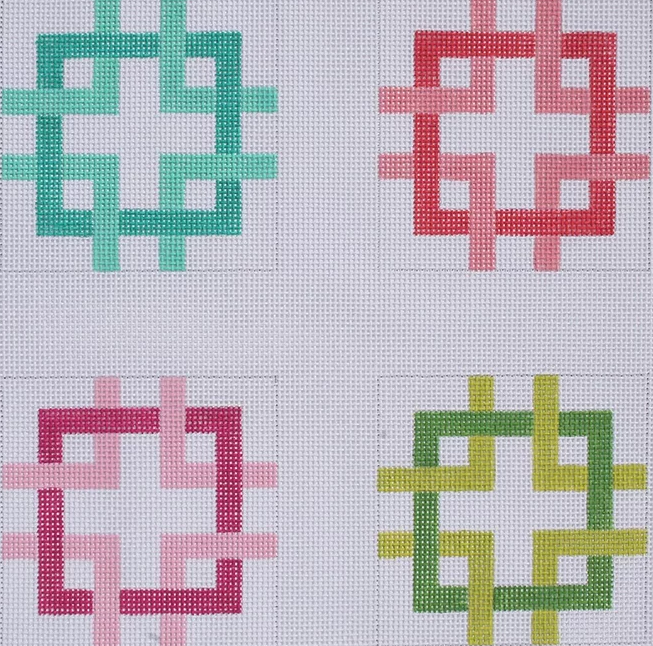 Set of 4 Coasters – Interlocking Squares – multi brights