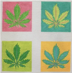 Set of 4 Coasters – Andy Warhol Style Weed Leaves – multi brights