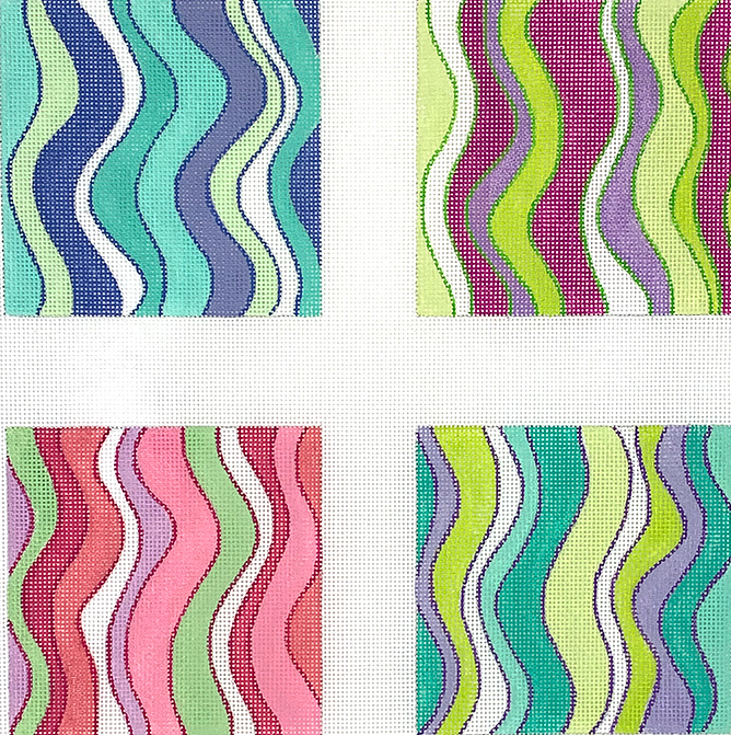 Set of 4 Coasters – Pucci Inspired Waves – pinks, limes, coral, purples & turquoise