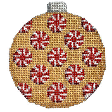 Swirl Candies on Gold Ball Ornament