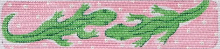 Cuff/Bookmark – Lilly-inspired Alligators & Polka Dots – greens on pink