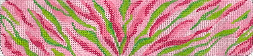 Cuff/Bookmark – Zebra Stripes – pinks & greens on light pinks bkgd.