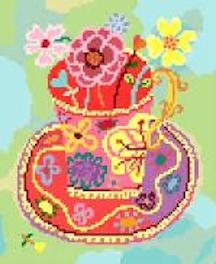 Birds of a Feather Pink Teacup Canvas