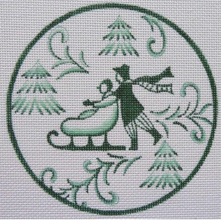 Toile Couple on Sled Green