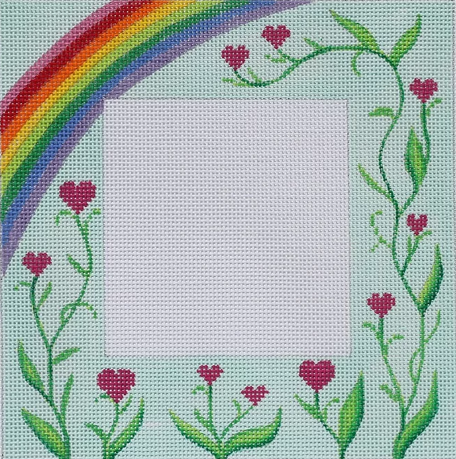 Frame – Rainbow w/ Heart Flowers – multi on lt. blue
