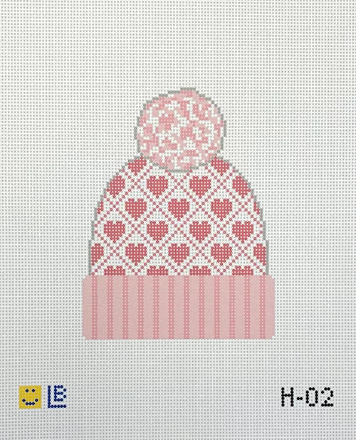 Lauren Bloch Designs Beanie - Hearts, Pink Canvas
