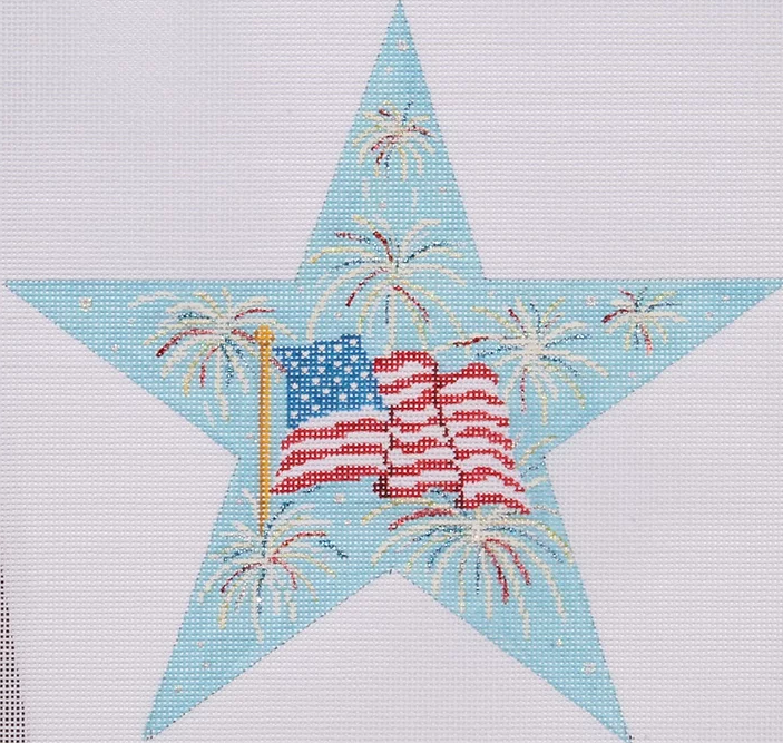 Holiday Series Mini – “Happy 4th of July” Star w/ Flag & Fireworks