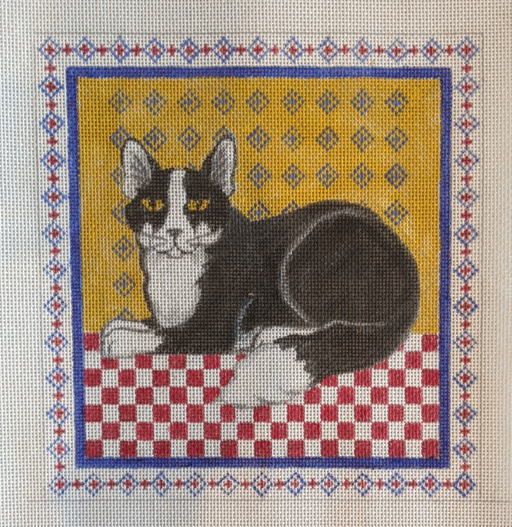 black and white cat needlepoint canvas by bonnie alexander