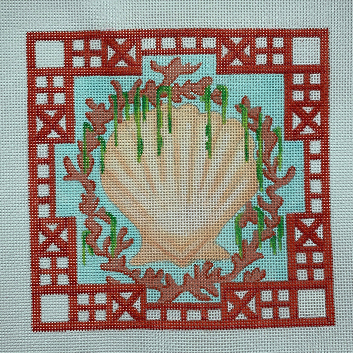 Chinoiserie Scallop Shell, Coral & Seaweed w/ Chinese Trellis