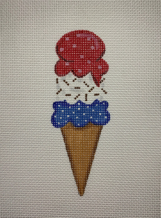 Mini Patriotic Triple Scoop Ice Cream Cone w/ Sprinkles – red, white & blue w/ tans