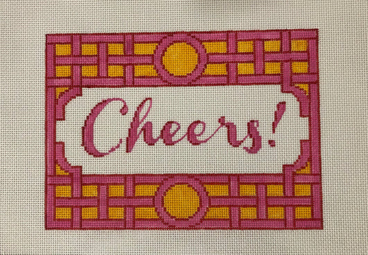 “Cheers” w/ Trellis Border – pinks & tangerine