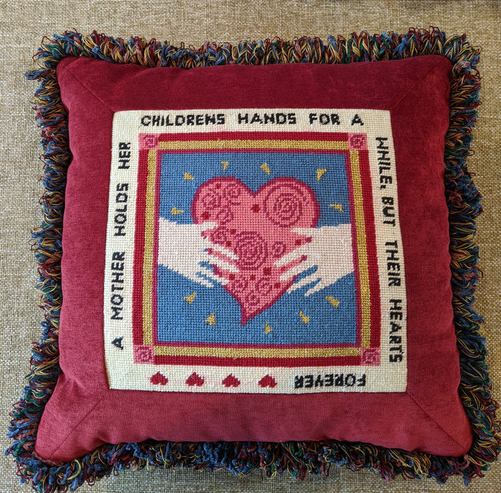 Mother Holds Her Children's Hands Quote Needlepoint Pillow