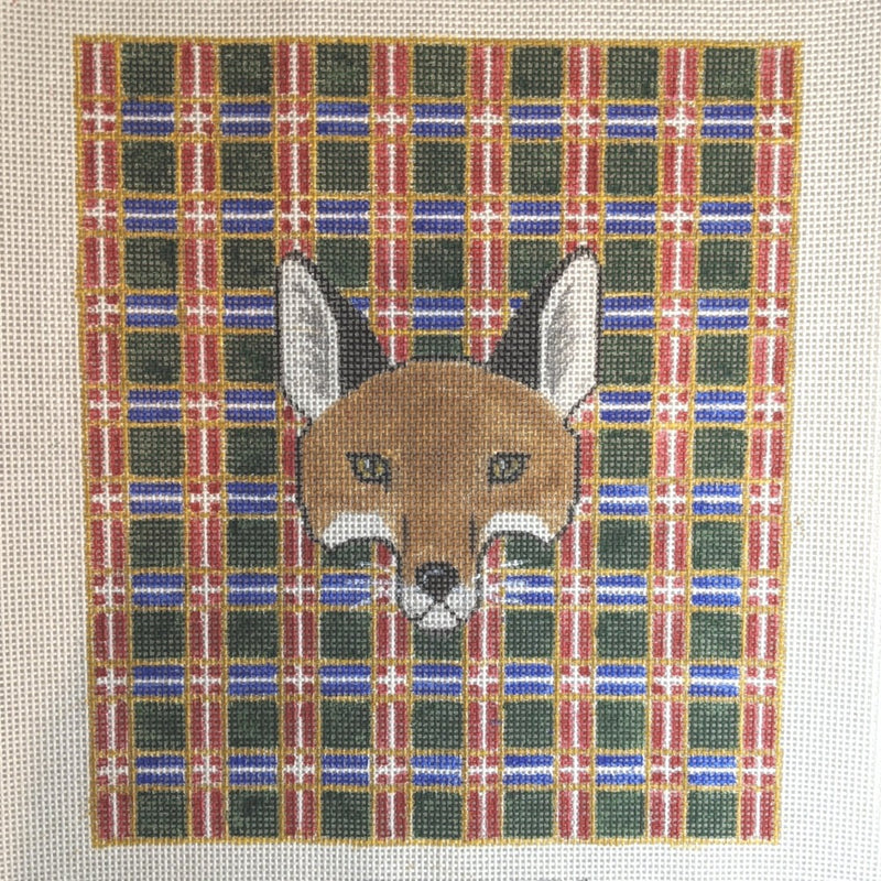 fox needlepoint canvas fox hunting theme on plaid background by bonnie alexander