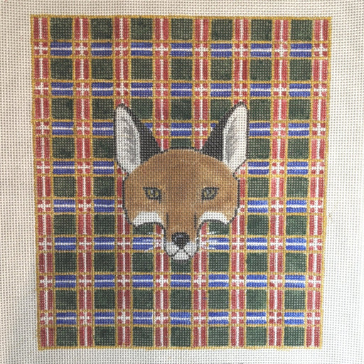 fox needlepoint canvas fox hunting theme on plaid background by bonnie alexander