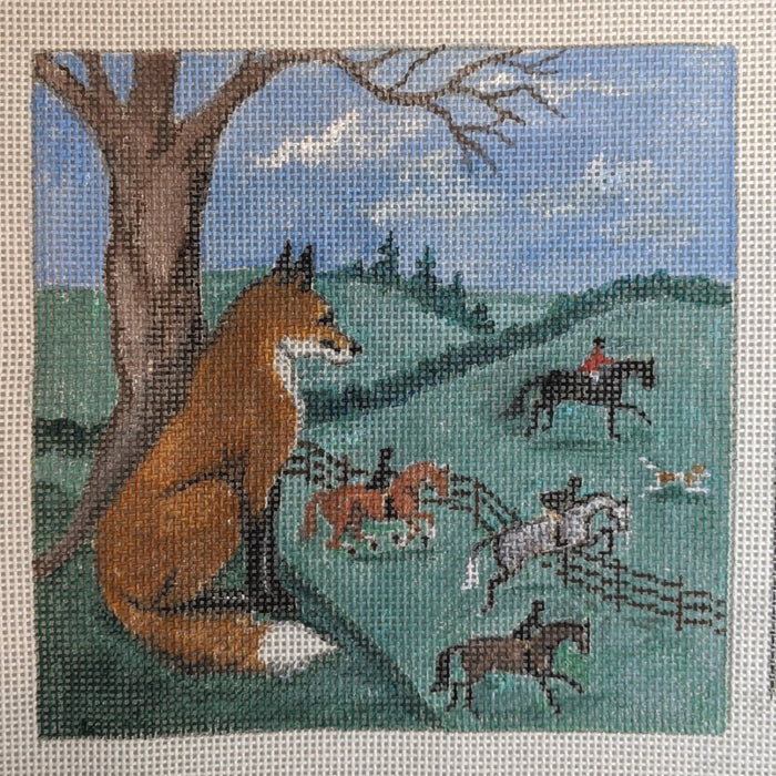 fox watching hunt needlepoint canvas by bonnie alexander