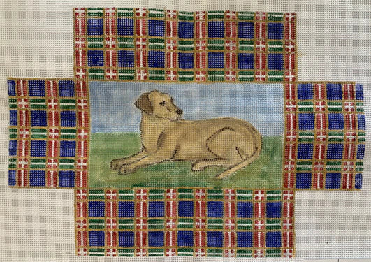 Yellow Lab with Plaid Brick Cover